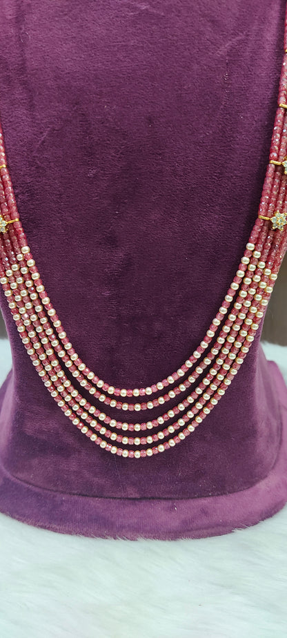 Premium cz and Swarovski pearl 5 step long haram (hand made)