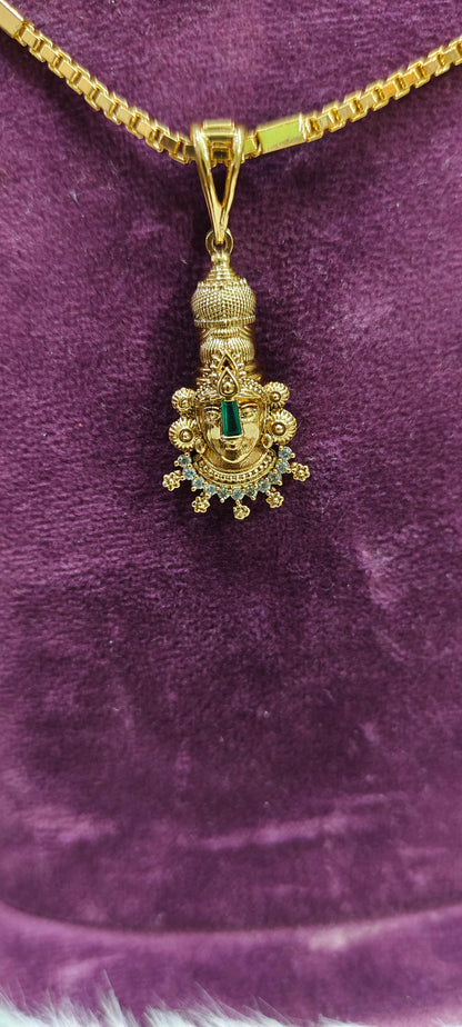 Premium micro gold plated 20" length balaji pendant chain with 8" mens bracelet combo
