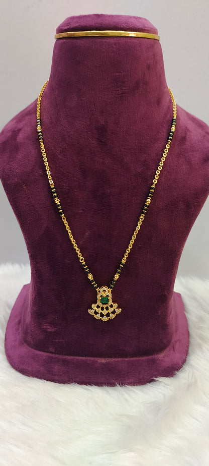 Premium micro gold 18" length short black beads with dimond look pendant