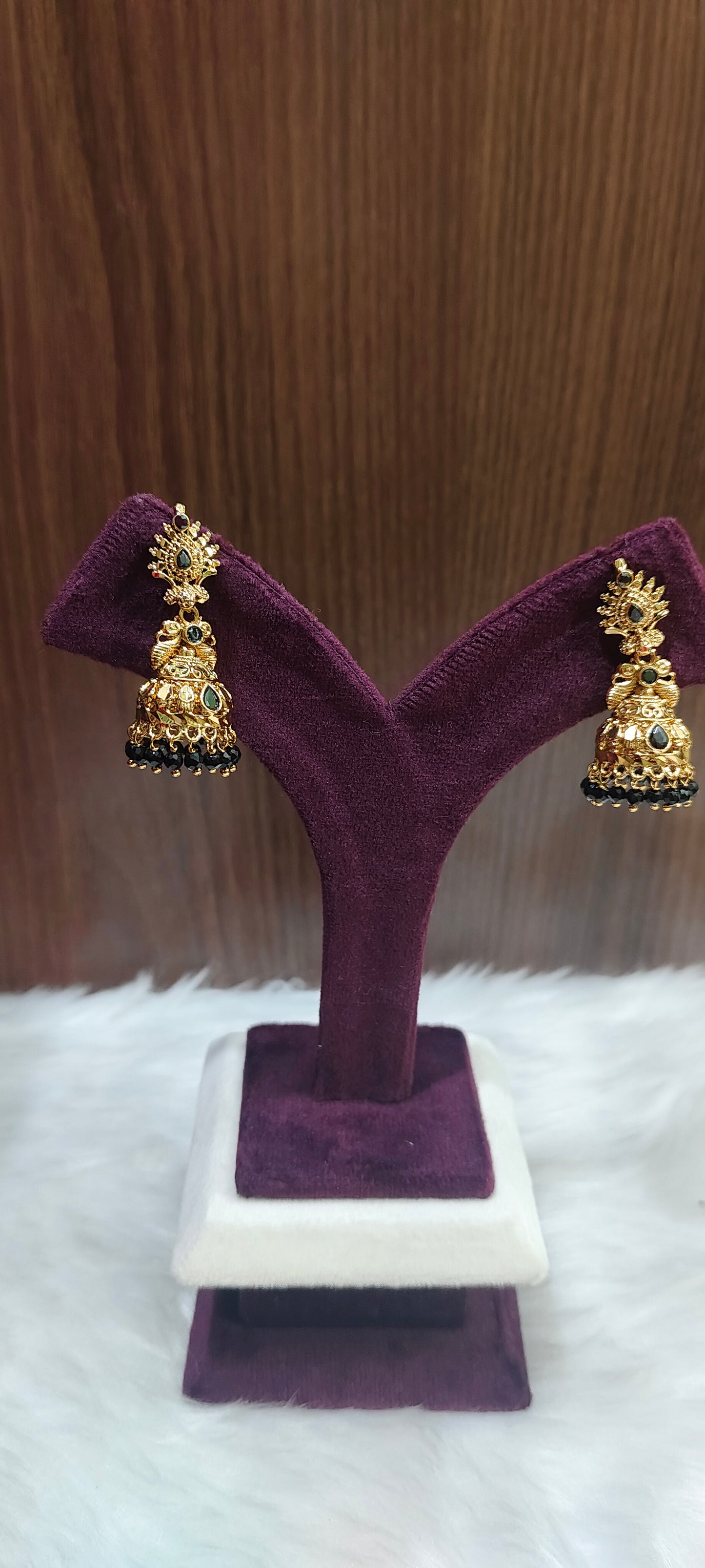 Premium nakshi 3 line black beads and earrings combo