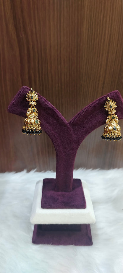Premium nakshi 3 line black beads and earrings combo