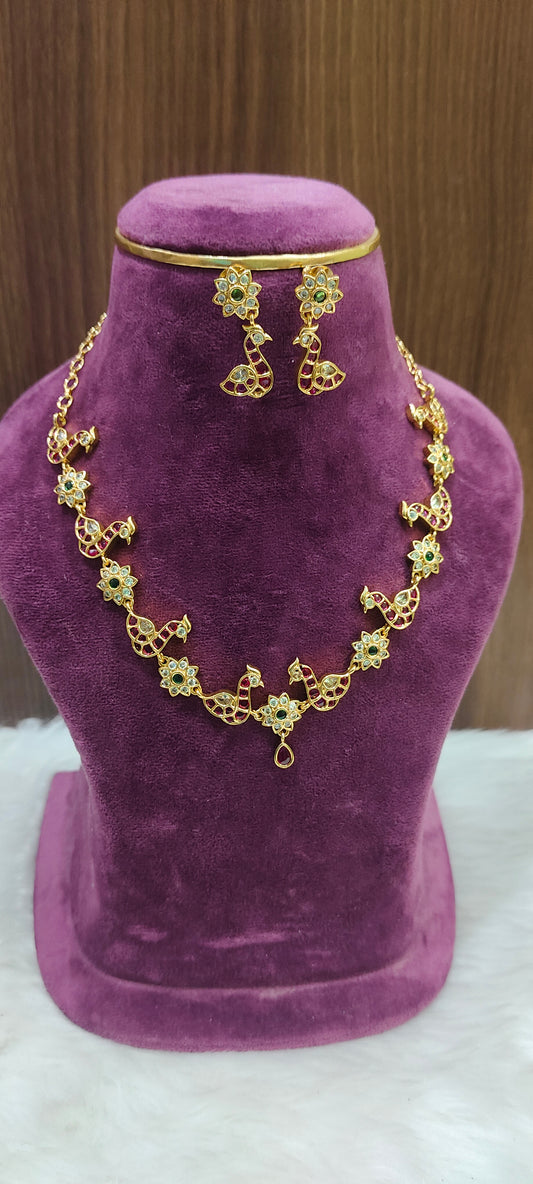 Premium pota kempu stone necklace set