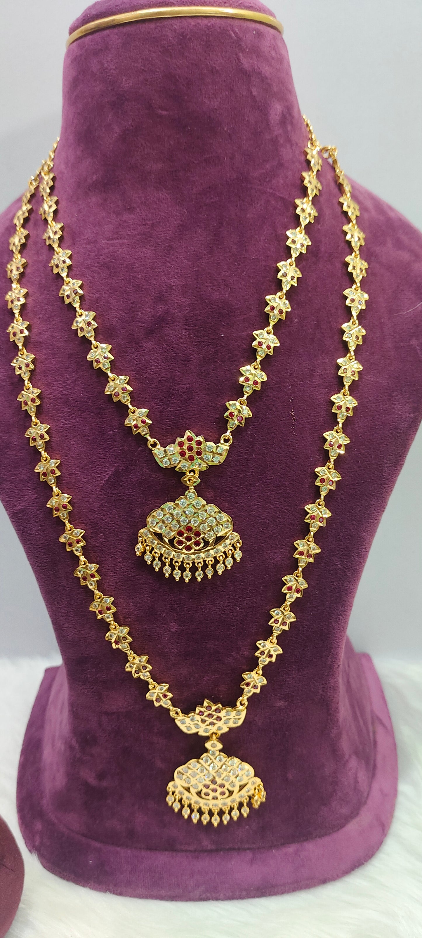 Pure panchaloham necklace and long haram combo set