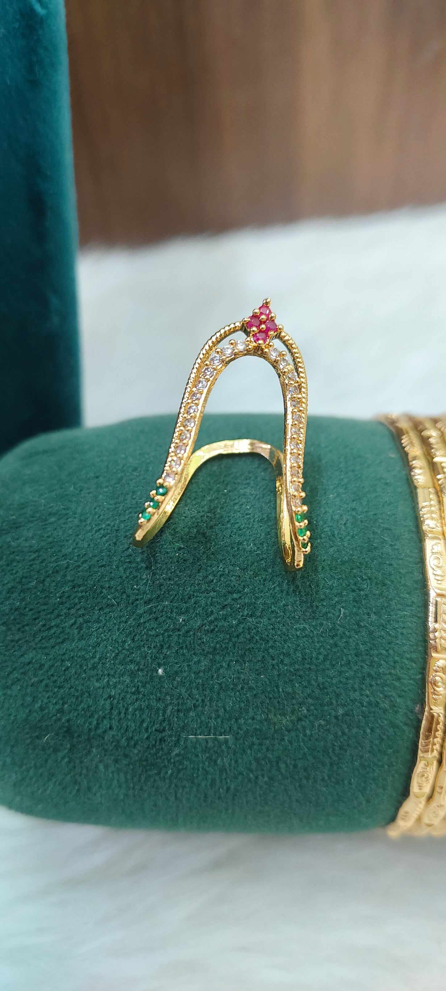 Premium micro gold plated daily wear 5 set combo (26" length thali chain,vanki ring, 4bangles, panchaloham earrings,18" length black beads)
