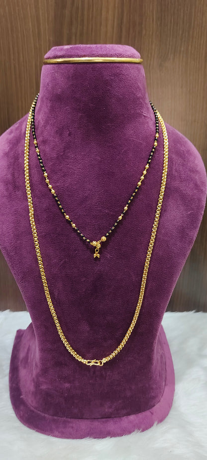 Premium micro gold plated 3 set combo (26" bharati model thali chain,18" black beads,vanki ring)