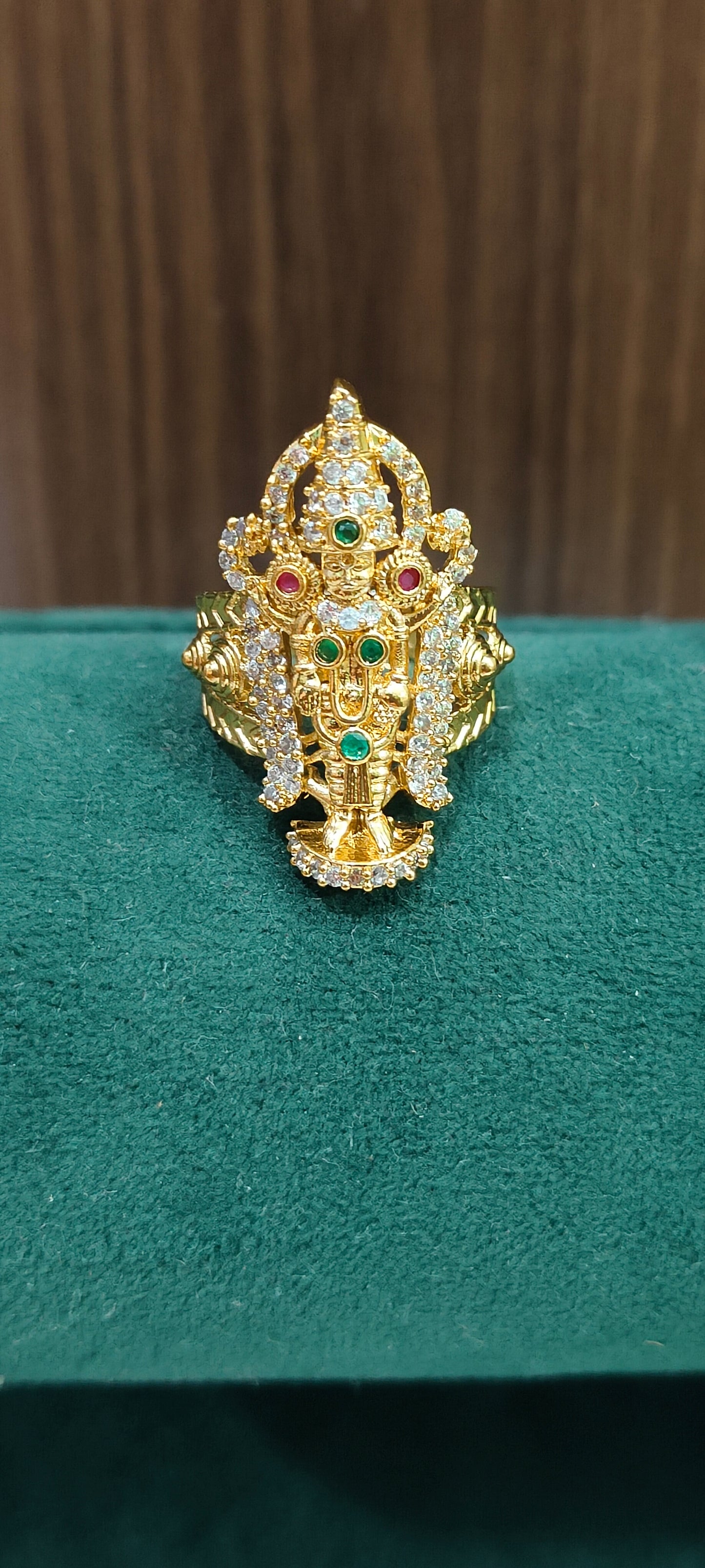 Premium stone based gold look govinda raja swami finger ring
