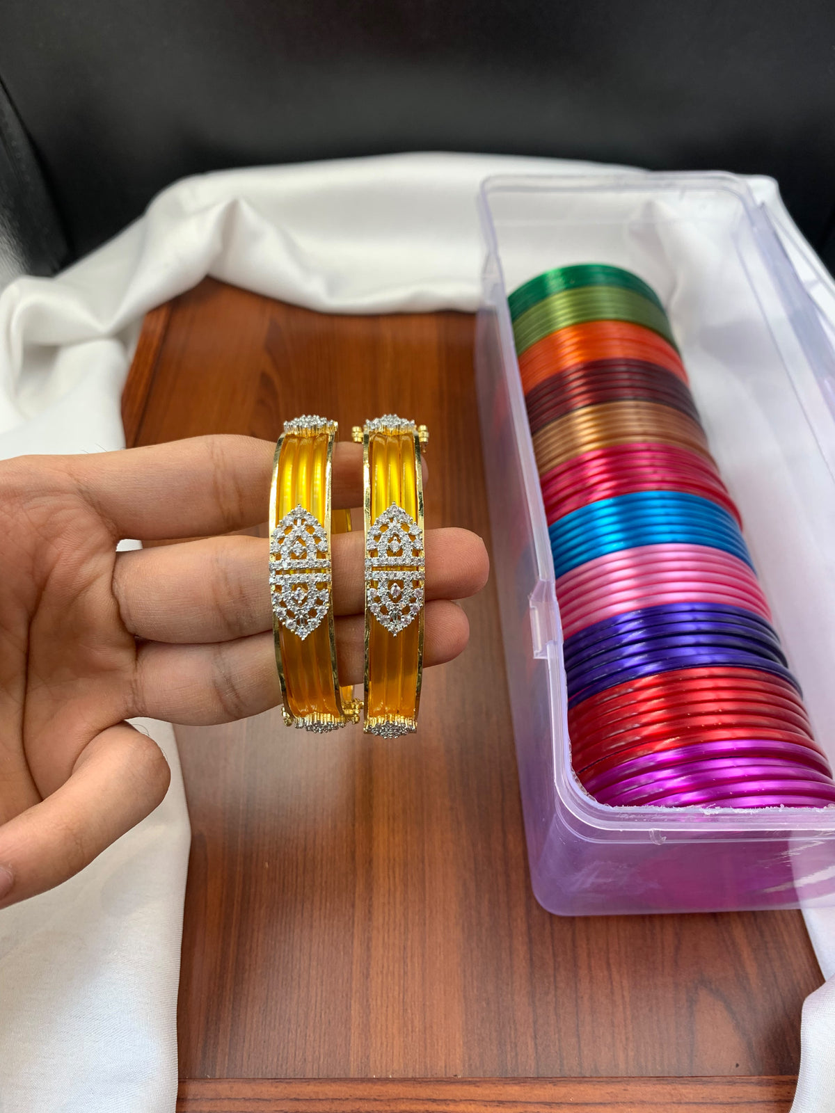 Premium diamond look changeable bangles frames with 12 colours fiber bangles