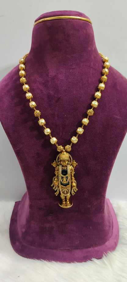 Hi quality antique nakshi 24 " length balaji pendant with beads chain