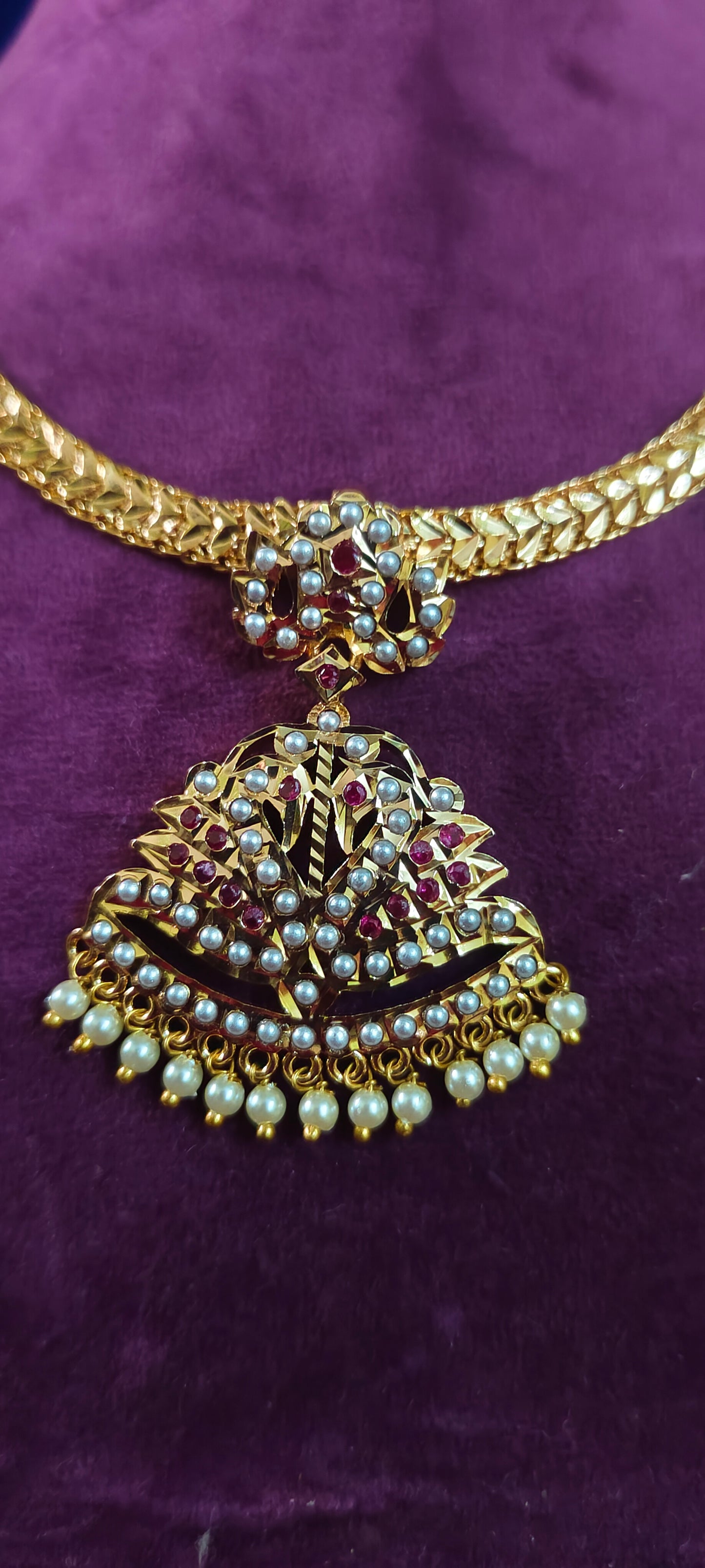 Panchaloham ruby pearl simple necklace