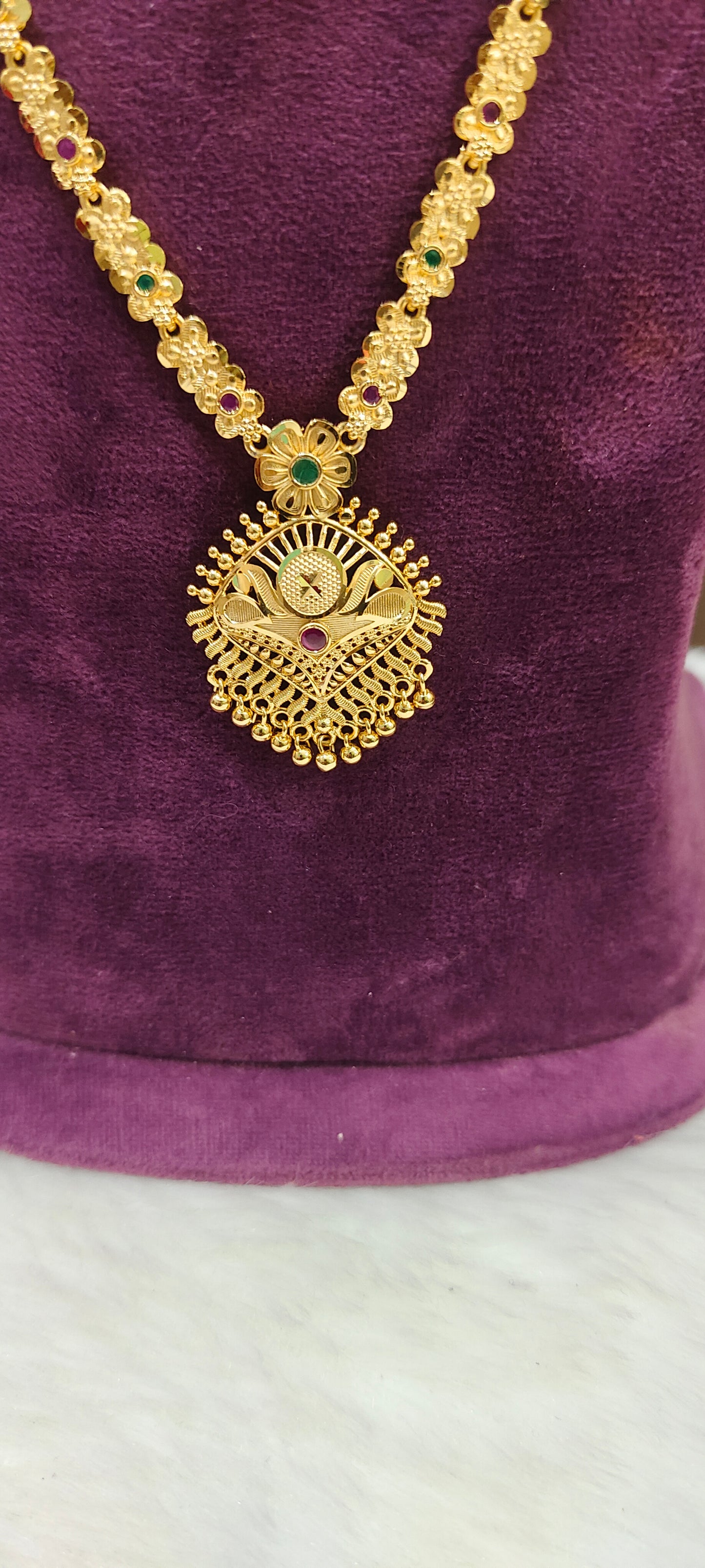 100% gold look necklace and long haram combo (pendant design slightly may changes