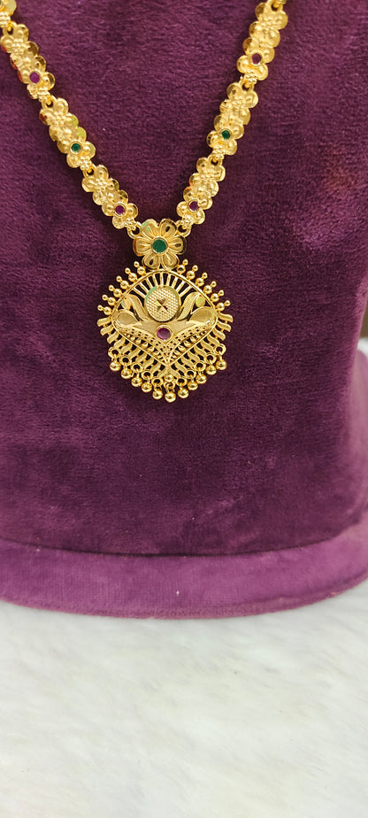 100% gold look necklace and long haram combo (pendant design slightly may changes