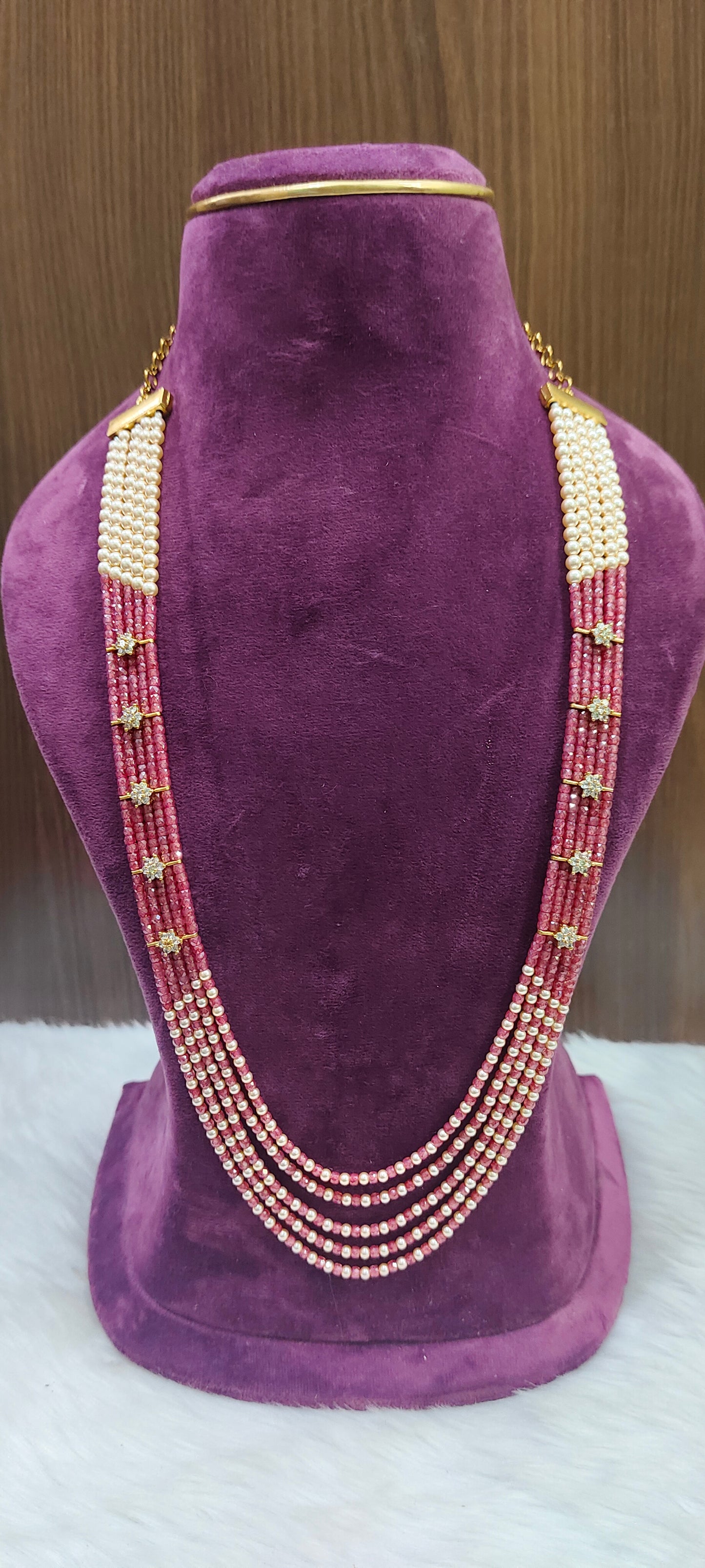 Premium cz and Swarovski pearl 5 step long haram (hand made)