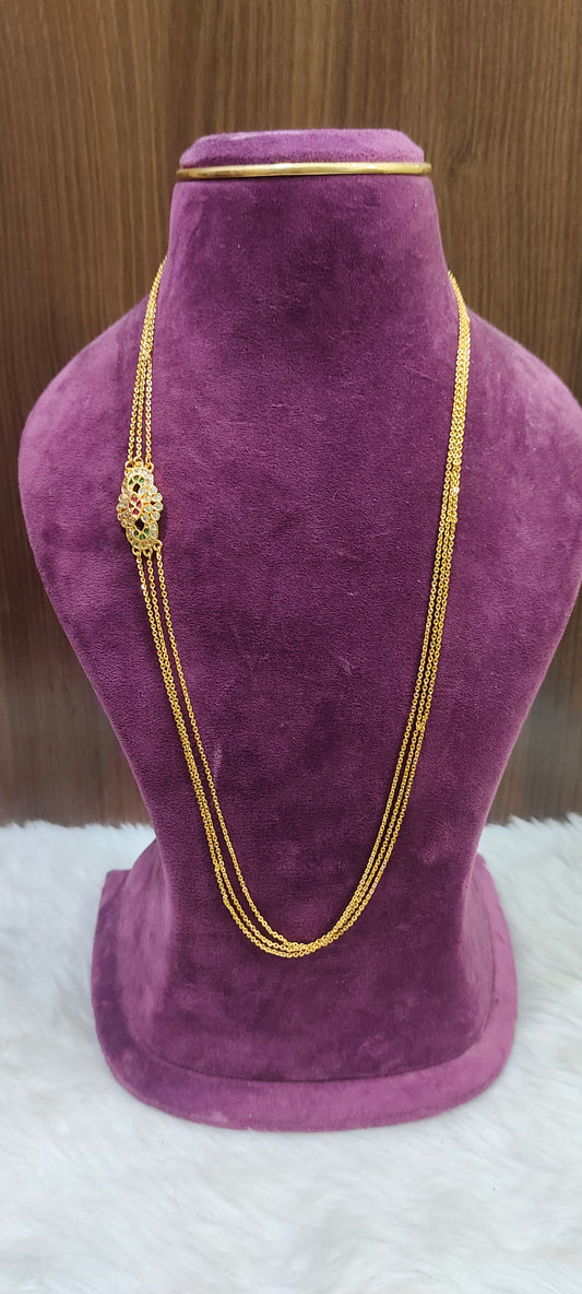 Premium Micro gold rate 3 line chandraharam with panchaloham pendant