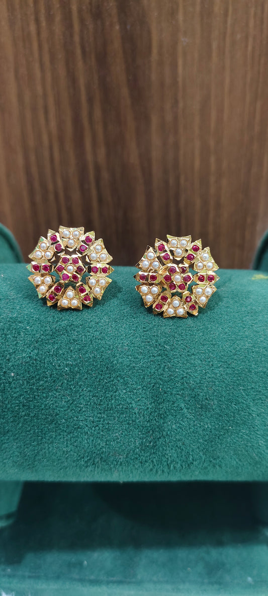 Pure panchaloham big studs with Ruby and pearl combination