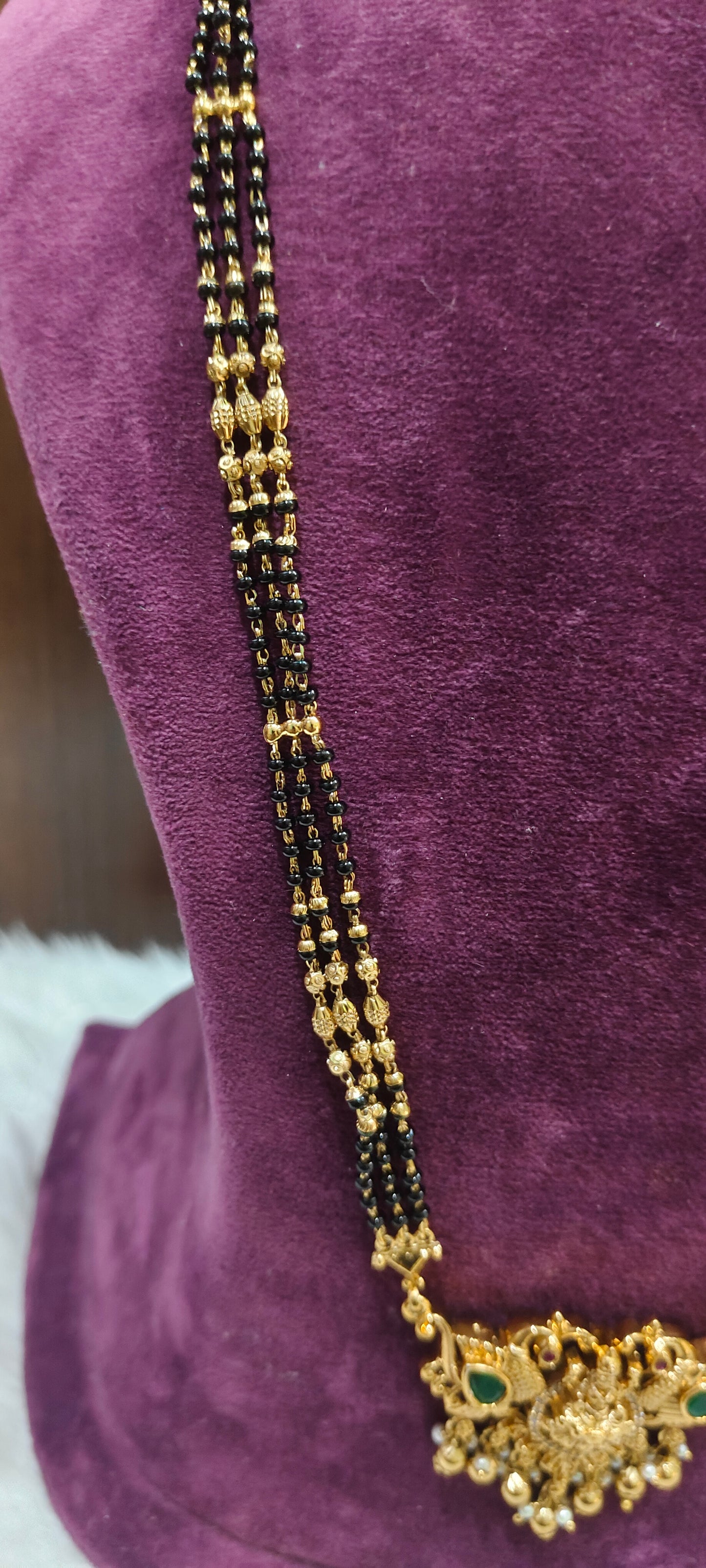 Premium nakshi 3 line 28" length long black beads