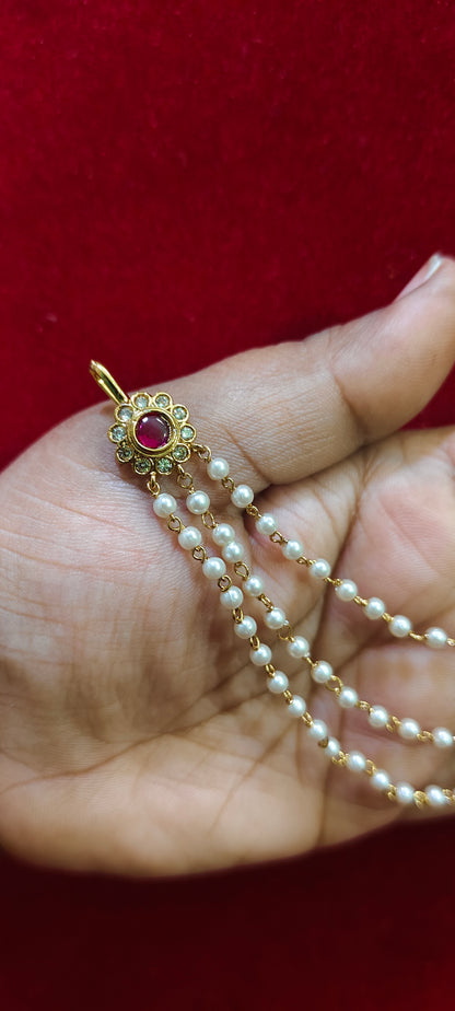 Premium gold look pearl butta with attached ear chains