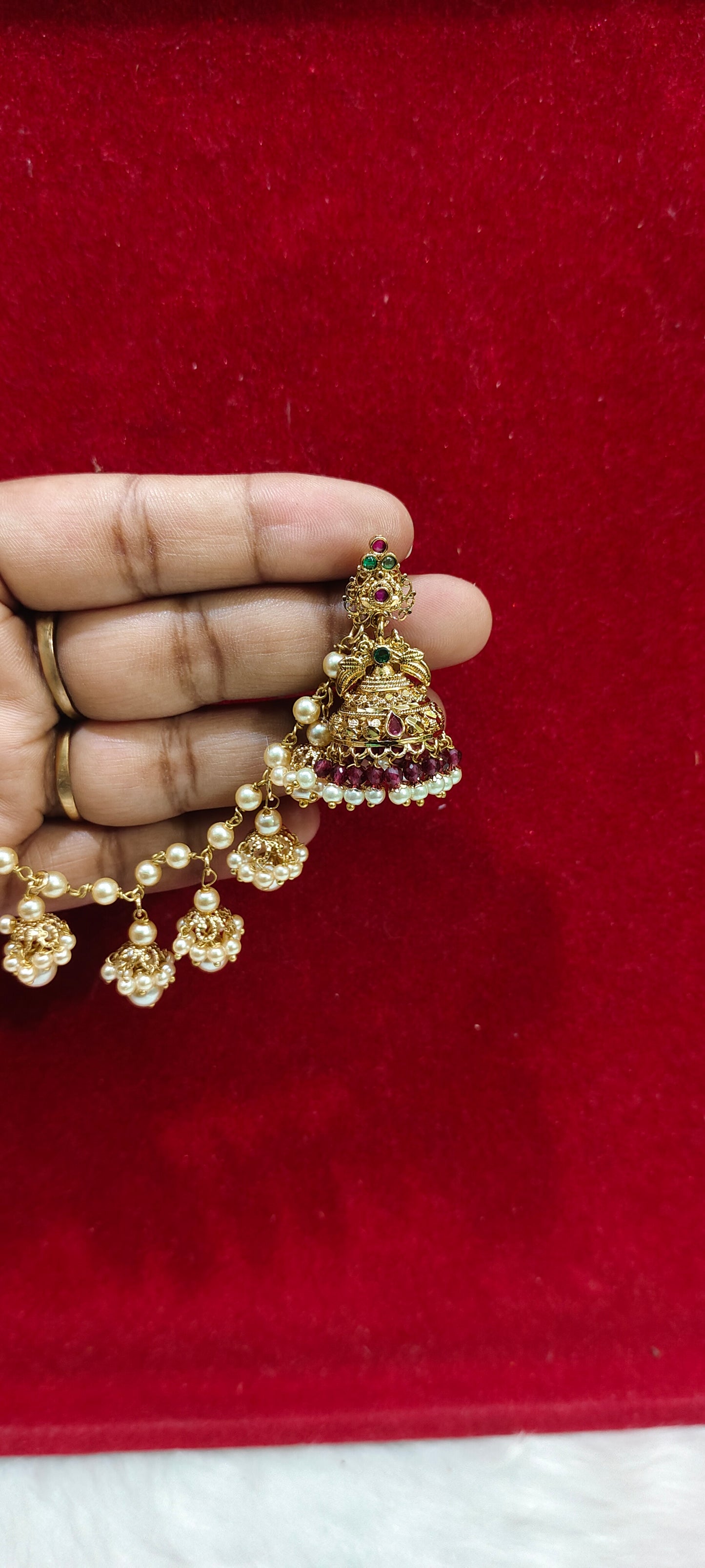 Premium nakshi cute jumkas with bahubali style earchains