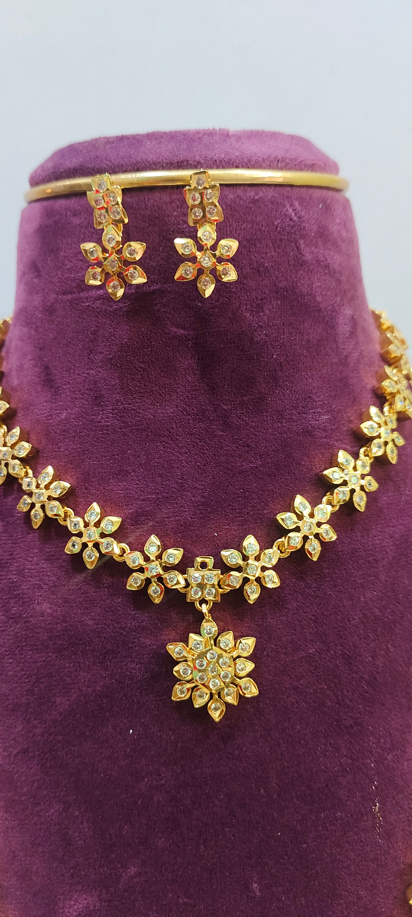 Pure panchaloham trendy necklace and long haram combo set with push back earrings