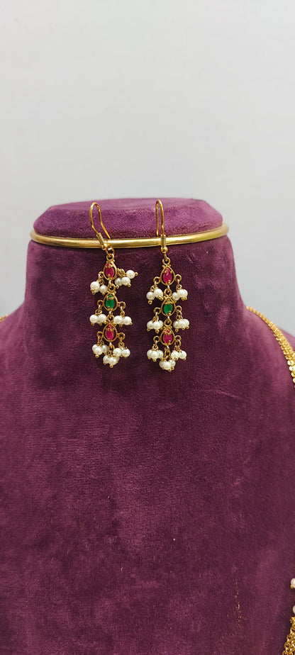 Premium nakshi 32" length step Chandraharam with earrings