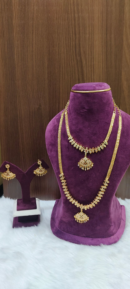 Pure panchaloham necklace and long haram set combo