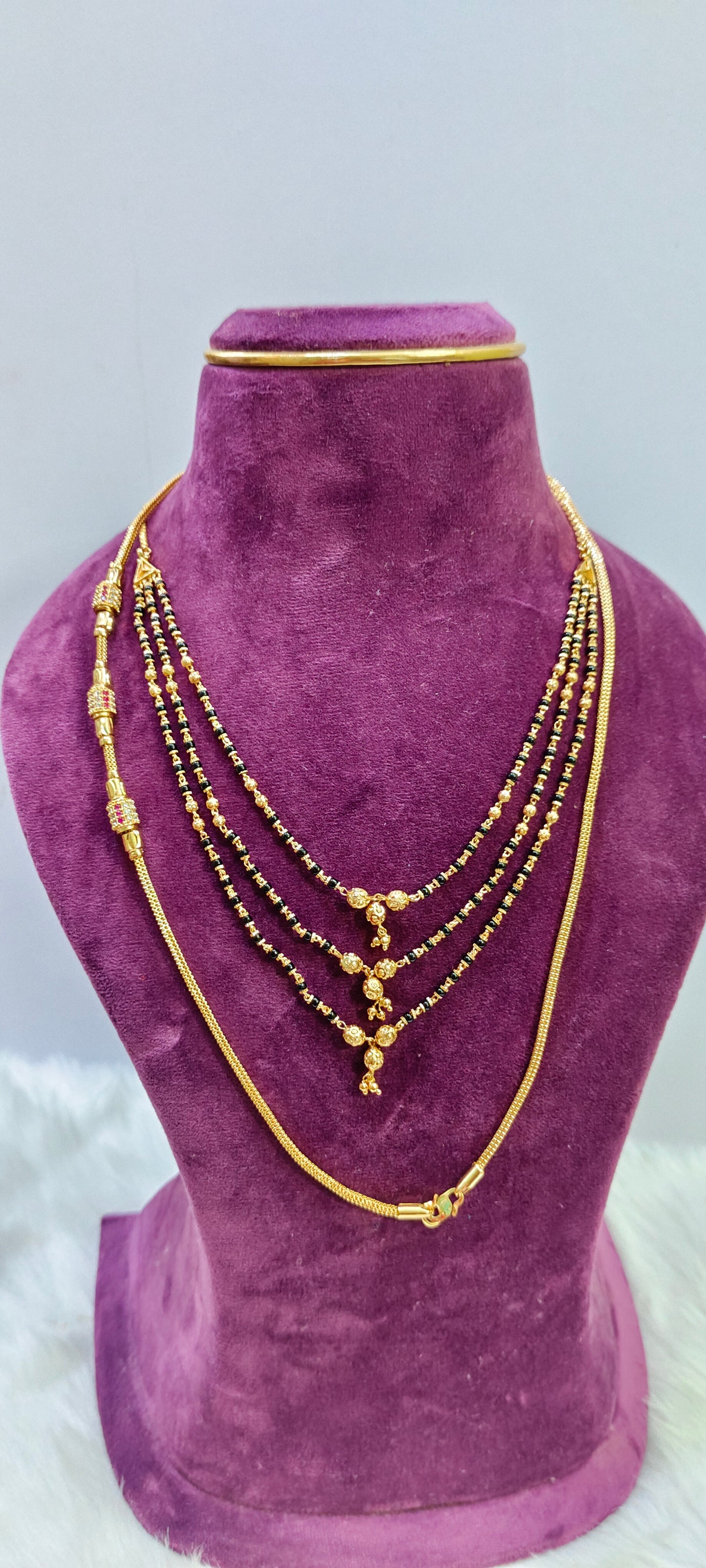 24" length thali chain and 3 step black beads