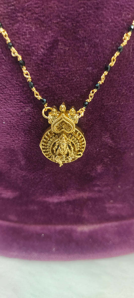 Premium micro gold 18" length Lakshmi Devi pendant short black beads