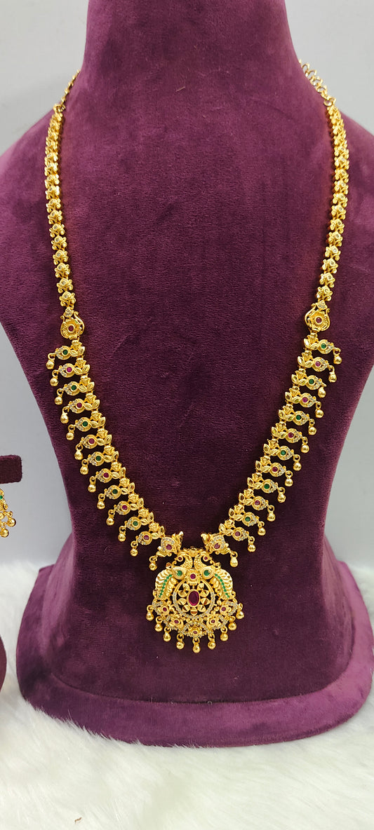 100% gold look long muvvala haram