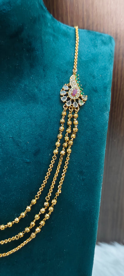 Premium nakshi 3 step necklace with side broch