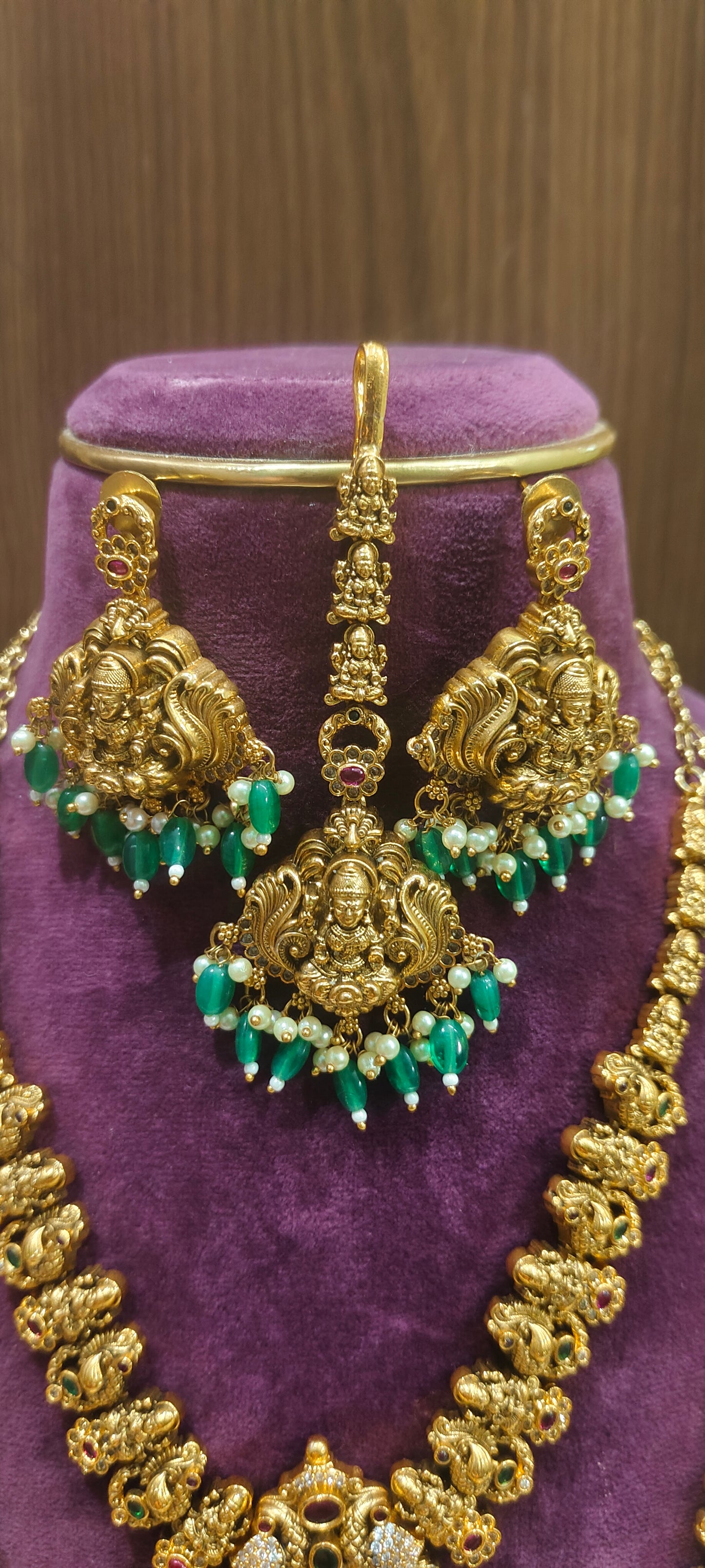Premium nakshi necklace , long haram, earringsand  mangtika bridel combo set