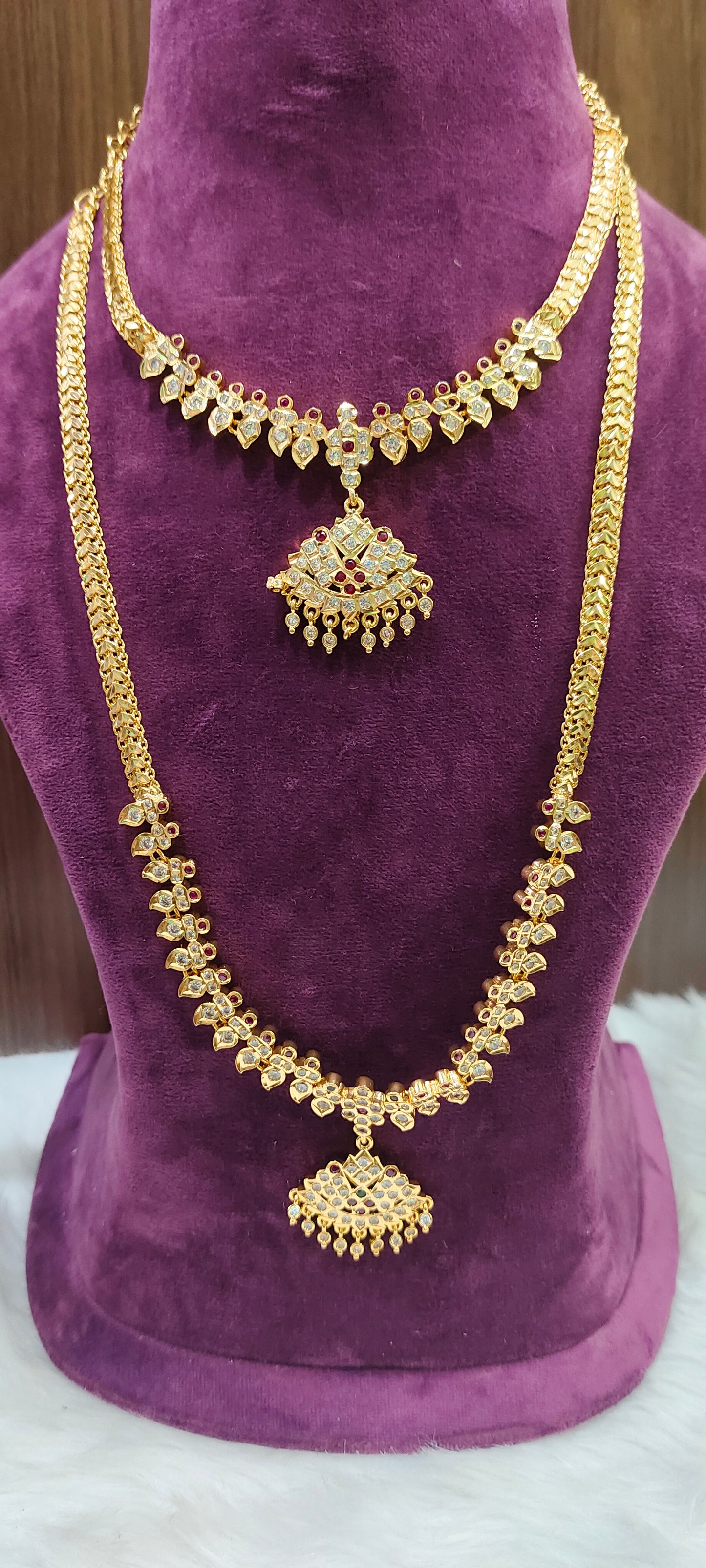 Pure panchaloham necklace and long haram set combo