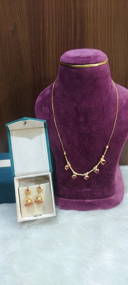 Premium micro gold plated 18" length heart chain and jumkas combo