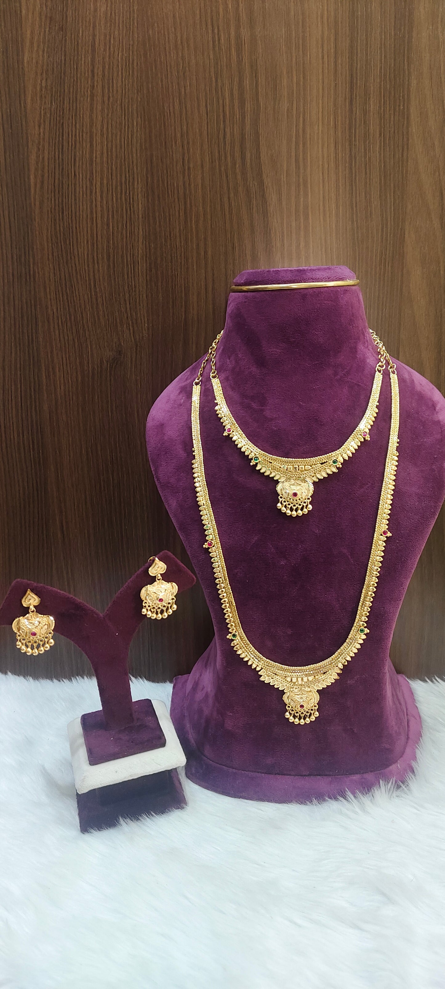 100% gold look necklace and long haram combo set