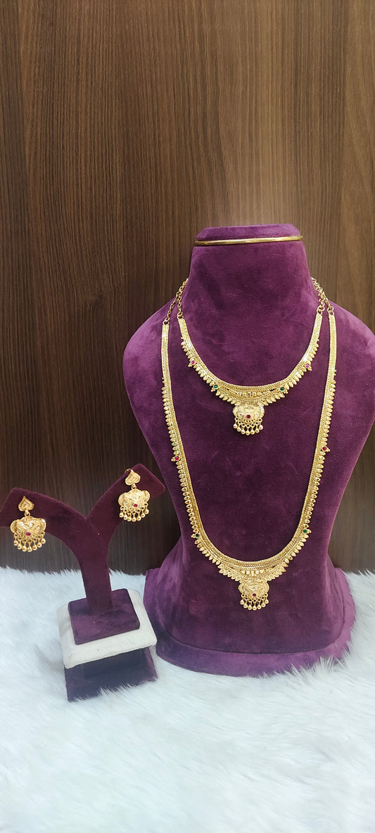 100% gold look necklace and long haram combo set