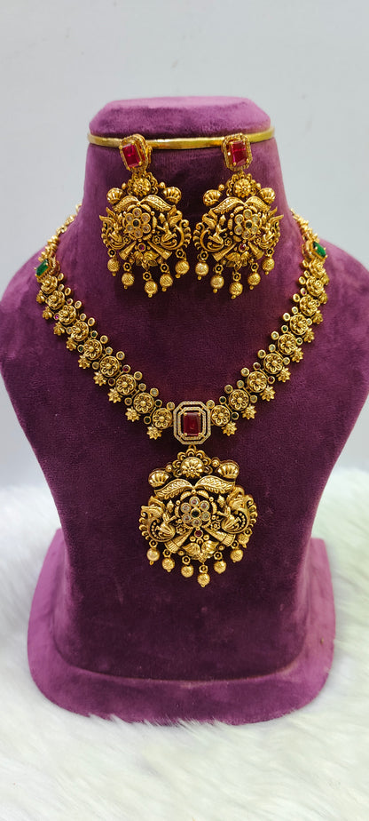 Premium antique nakshi  3d embossed bridel necklace set