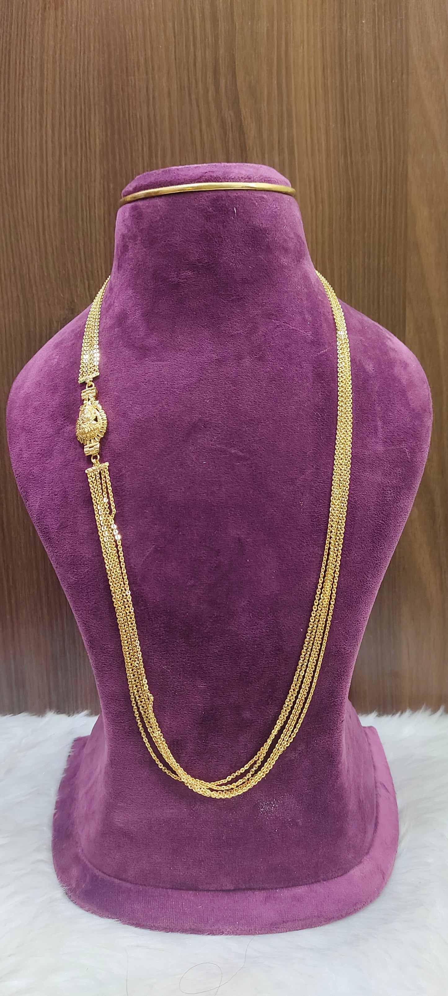 Premium micro gold plated 4 line Lakshmi Devi pendant chandraharam