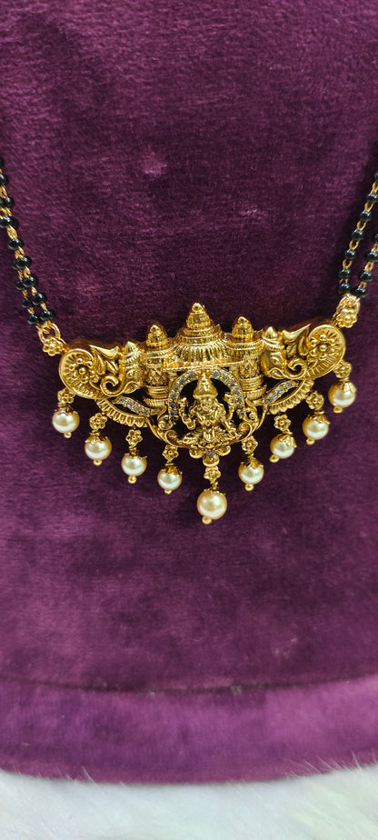 Premium nakshi 28" length 2 line black beads