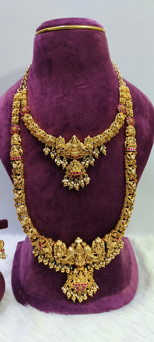 Hi premium nakshi necklace and long haram set