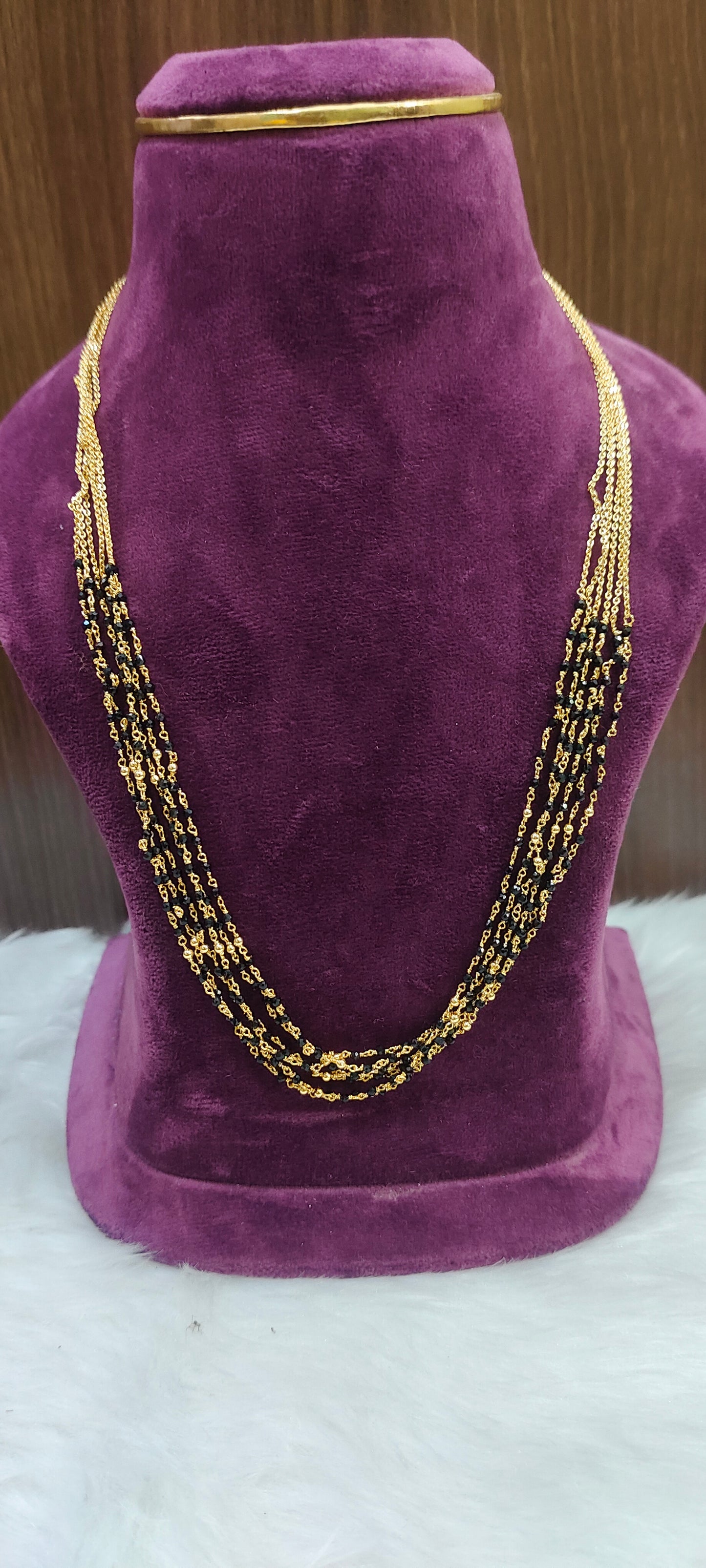 Premium micro gold plated 18" length 6 line spinner black beads and earrings combo