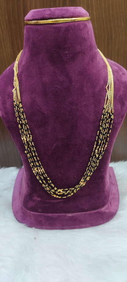 Premium micro gold plated 18" length 6 line spinner black beads and earrings combo