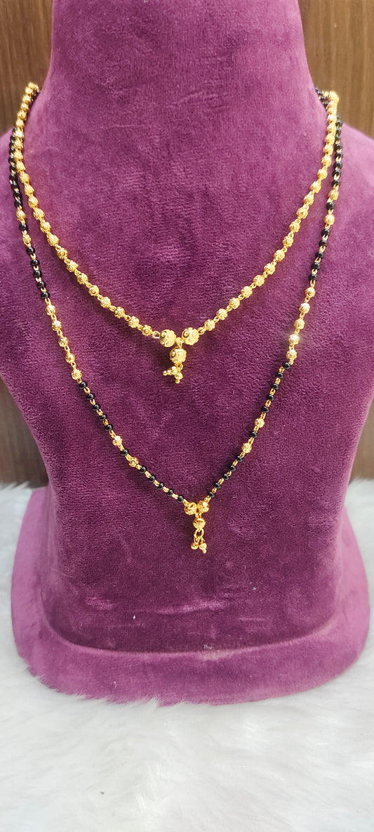 Premium micro gold 18" length black beads and 18" length dd balls chain combo
