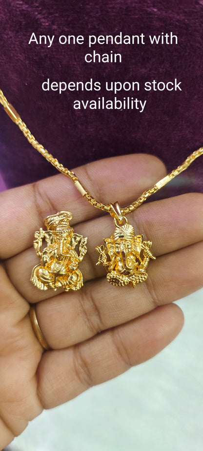 Gold look ganesh pendant chain with 18" length chain