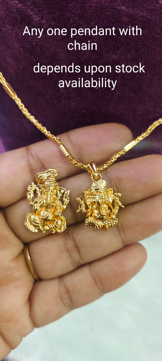 Gold look ganesh pendant chain with 18" length chain