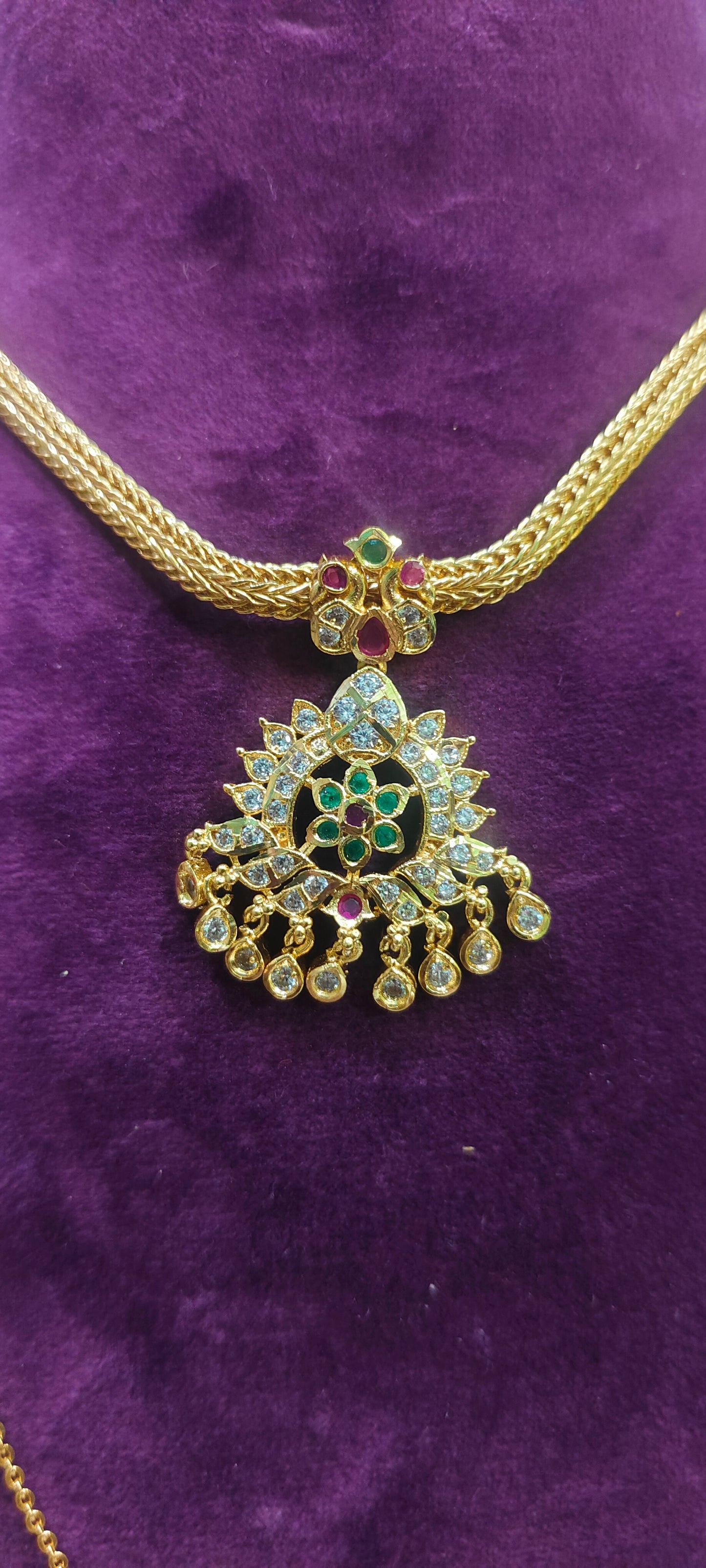 Premium micro gold plated 26" length chandra haram with nanu necklace combo