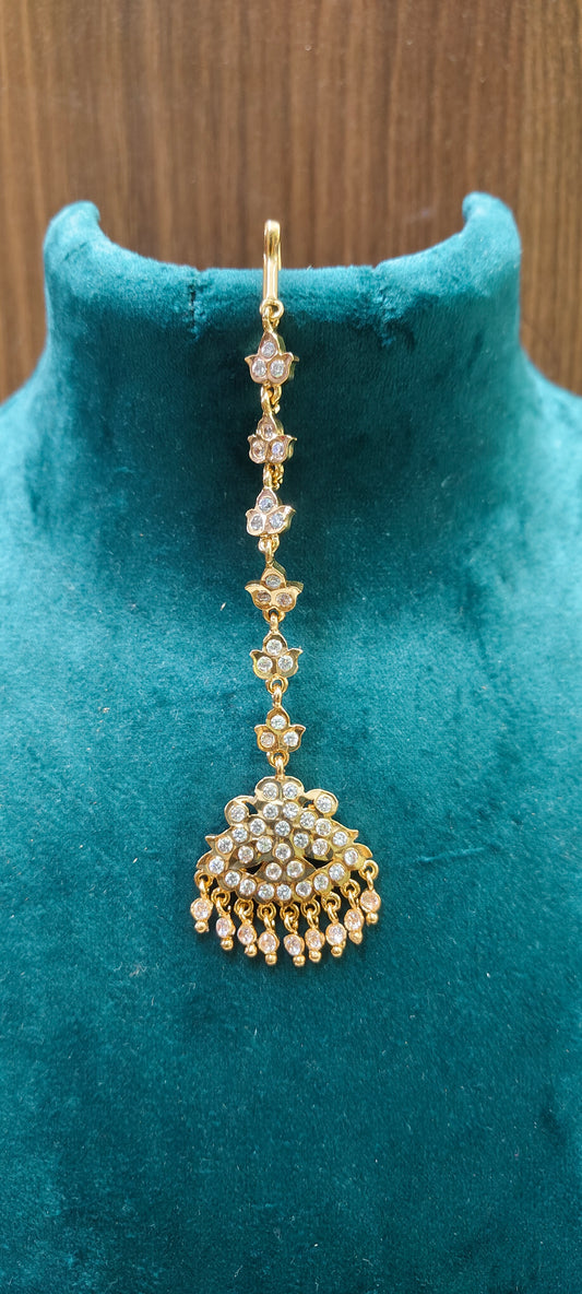 Pure panchaloham gold look full white stone mangtika (papitabilla)