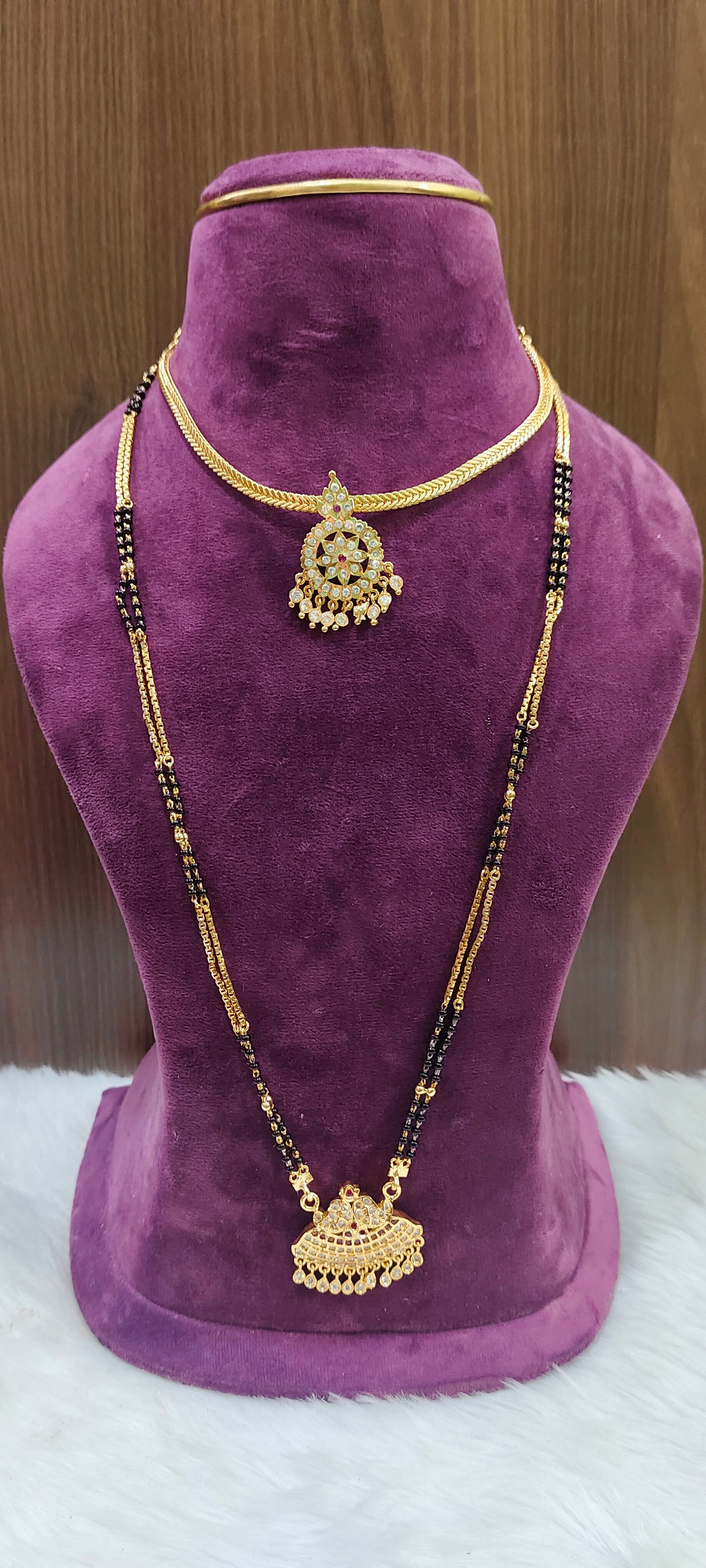 Pure panchaloham necklace and black beads combo( black beads chain not panchaloham)