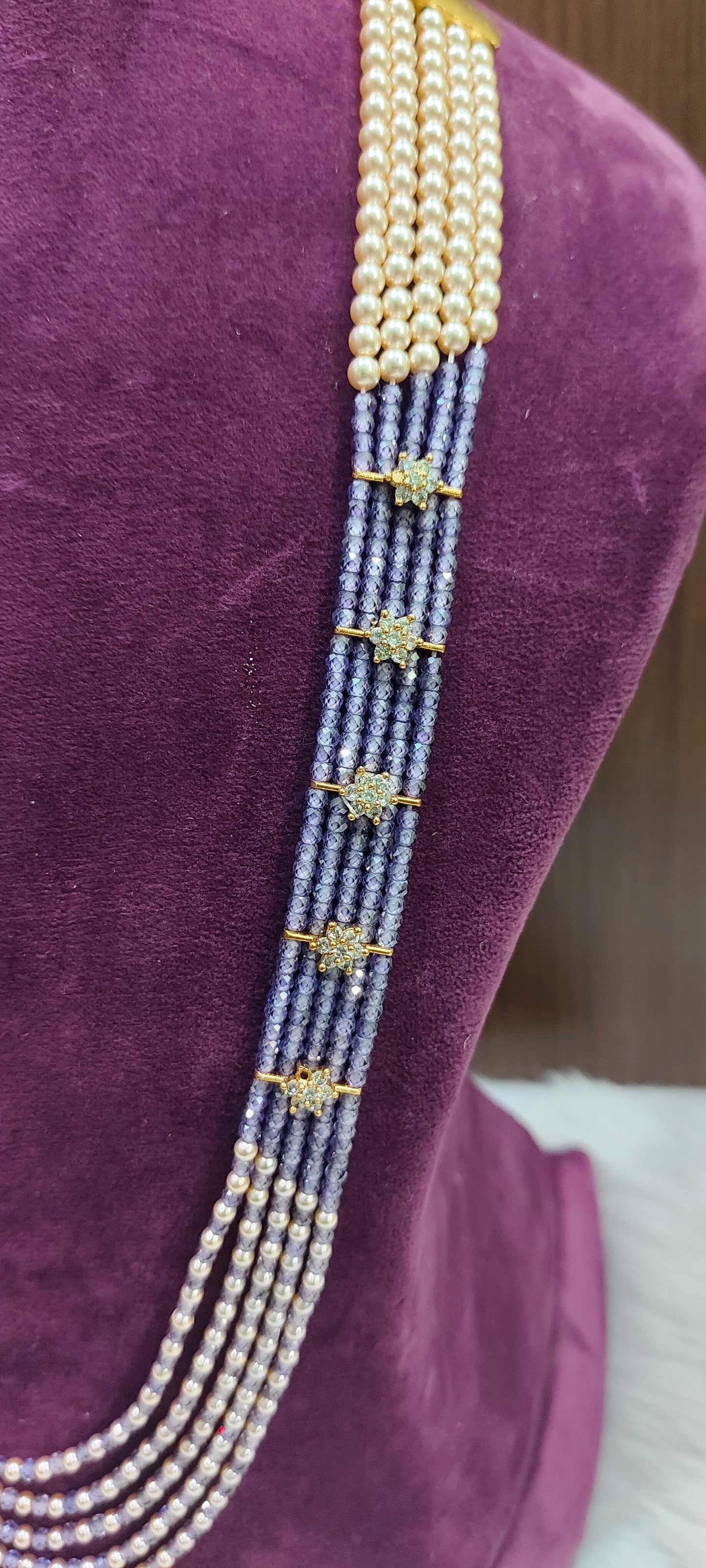 Premium cz and Swarovski pearl 5 step long haram (hand made)
