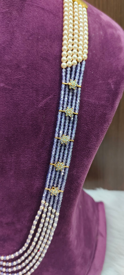 Premium cz and Swarovski pearl 5 step long haram (hand made)