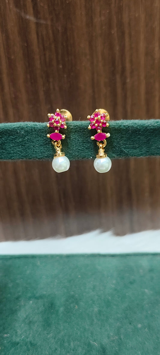 Pure panchaloham ruby earrings with pearl