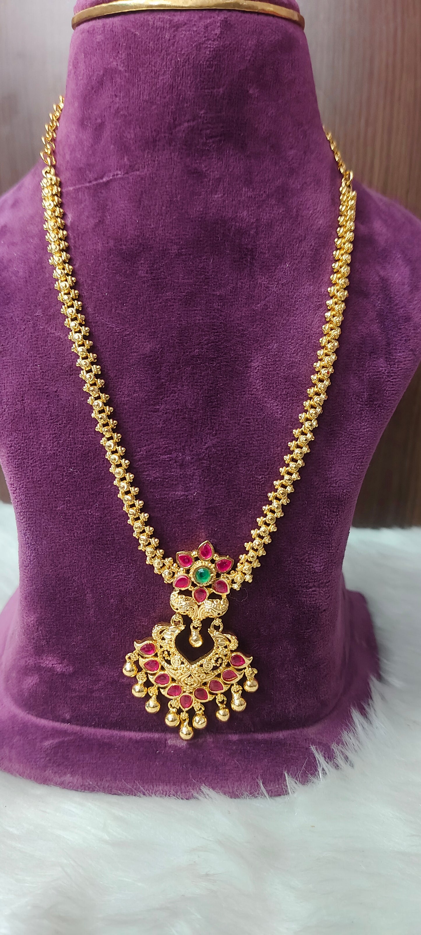 Premium micro gold plated 18" length ruby pendant chain