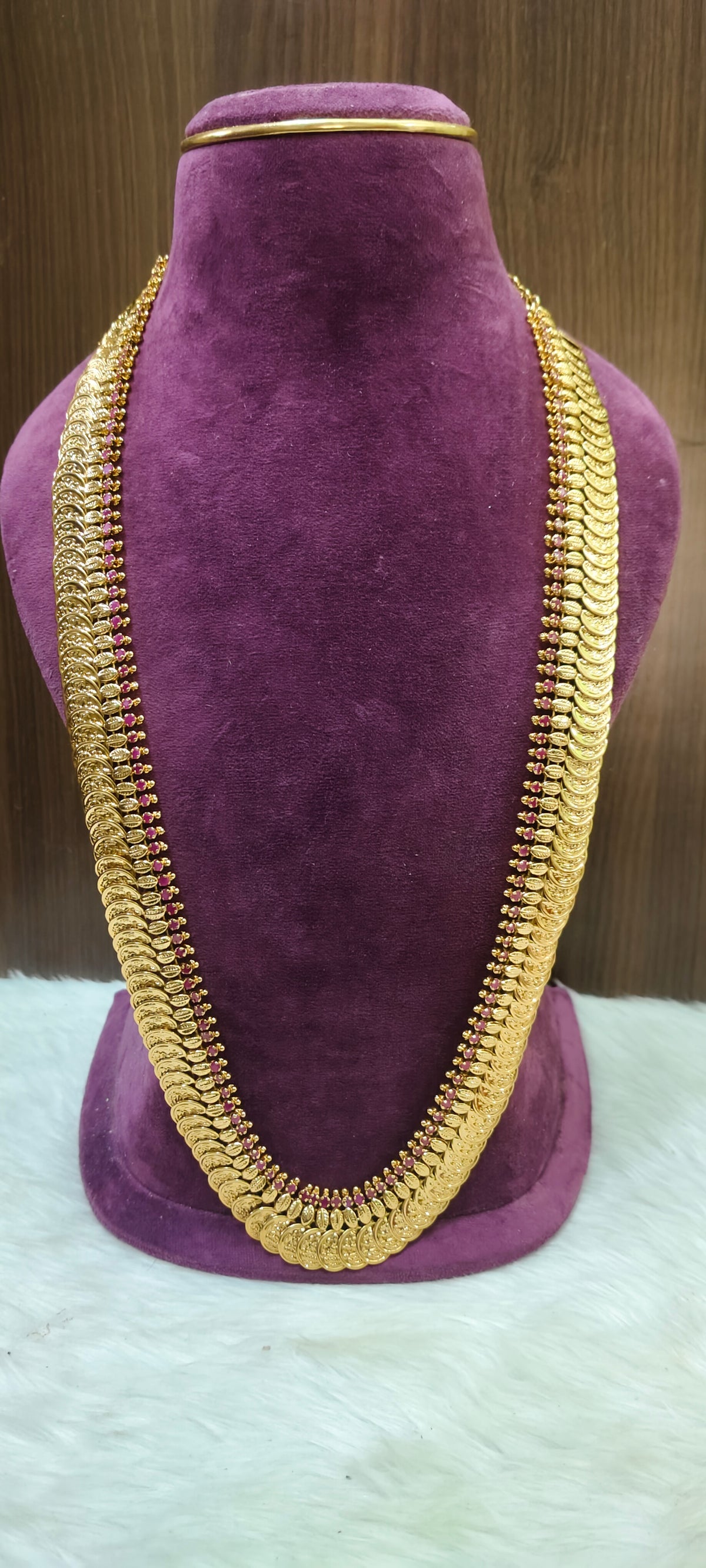 High premium nakshi kasu 32"length ruby kasu long haram cum vaddanam with earstuds